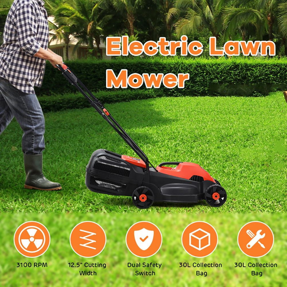 13 Inch Electric Push Lawn Corded Mower with Grass Bag