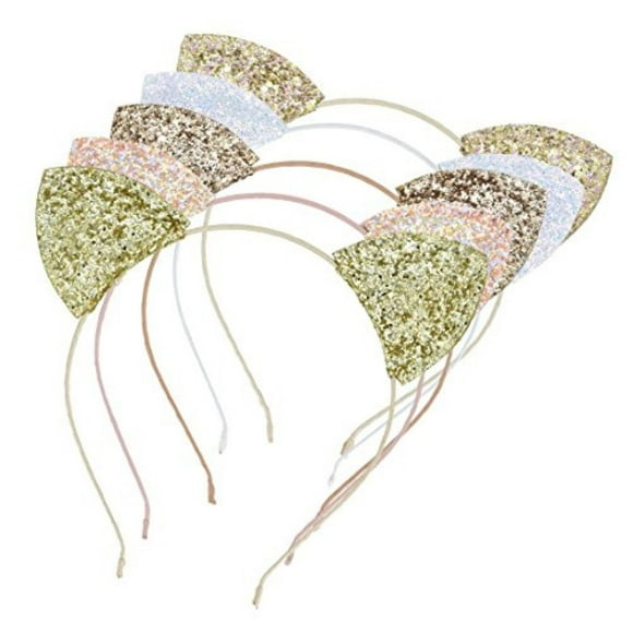 Lee Design Ears Headband Glitter Cat Ears Cat Ears Cute Cat Ears Glitter Hair Bands Cat Ears Headband for Daily Wearing and Party Decorations,One Size,Pack of 5