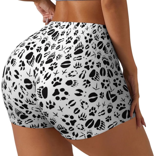 Fotbe Black Footprints Shorts Sin Costuras – Shorts Deportivos de Cintura Alta para Mujer, Elásticos para Gimnasio, Yoga, Running o Ciclismo-Large