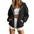 thumbnail image 2 of LEKWK Hoodies for Women Waffle Zip Up Drop Shoulder Oversized Sweatshirt Lightweight Drawstring Track Jacket for Casual Fall Workout, 2 of 5