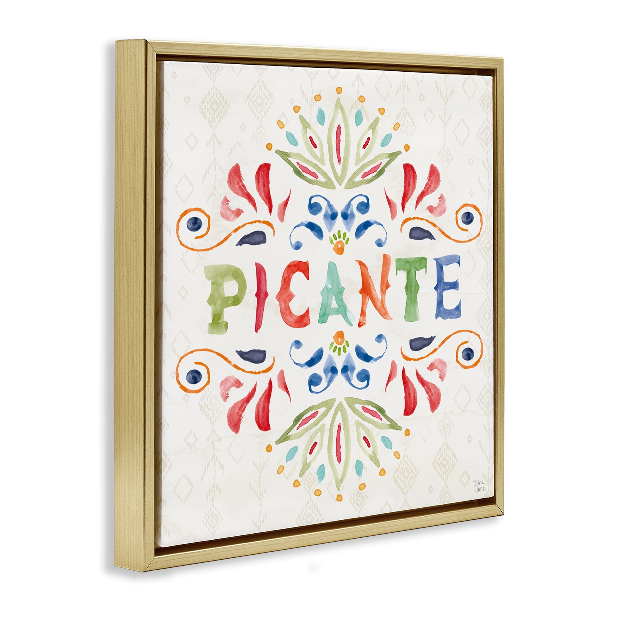 Stupell Industries Picante con Patrón Vibrante Inspirational Quotes & Sayings Painting Gold Floater Framed Art Print Wall Art, 18 x 18