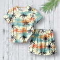 thumbnail image 2 of Odeerbi Kids Boys Girls Two Piece Outfits Hawaiian Summer Clothes Fashion Casual Cartoon Printed Round Neck Short Sleeve Tops Printed Shorts Set Khaki, 2 of 3