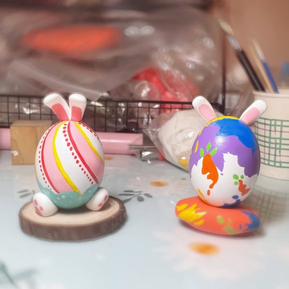 Artisanal Easter Egg Creations ,Made From Wood and Lightweight Clay ,Featuring Nnique and Creative Designs Suitable for Home Decoration, Two styles
