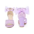 thumbnail image 2 of BLISSFUL STEP Women's Chunky Heel Sandals Open Toe Ankle Strap Lace Bow Heels Purple 7, 2 of 6