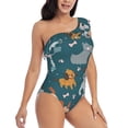 thumbnail image 3 of Sikiie Dogs Print Women One Piece Swimsuits Tummy Control One Shoulder Bathing Suits Ruffle Swimwear, From S to XXL-X-Large, 3 of 6