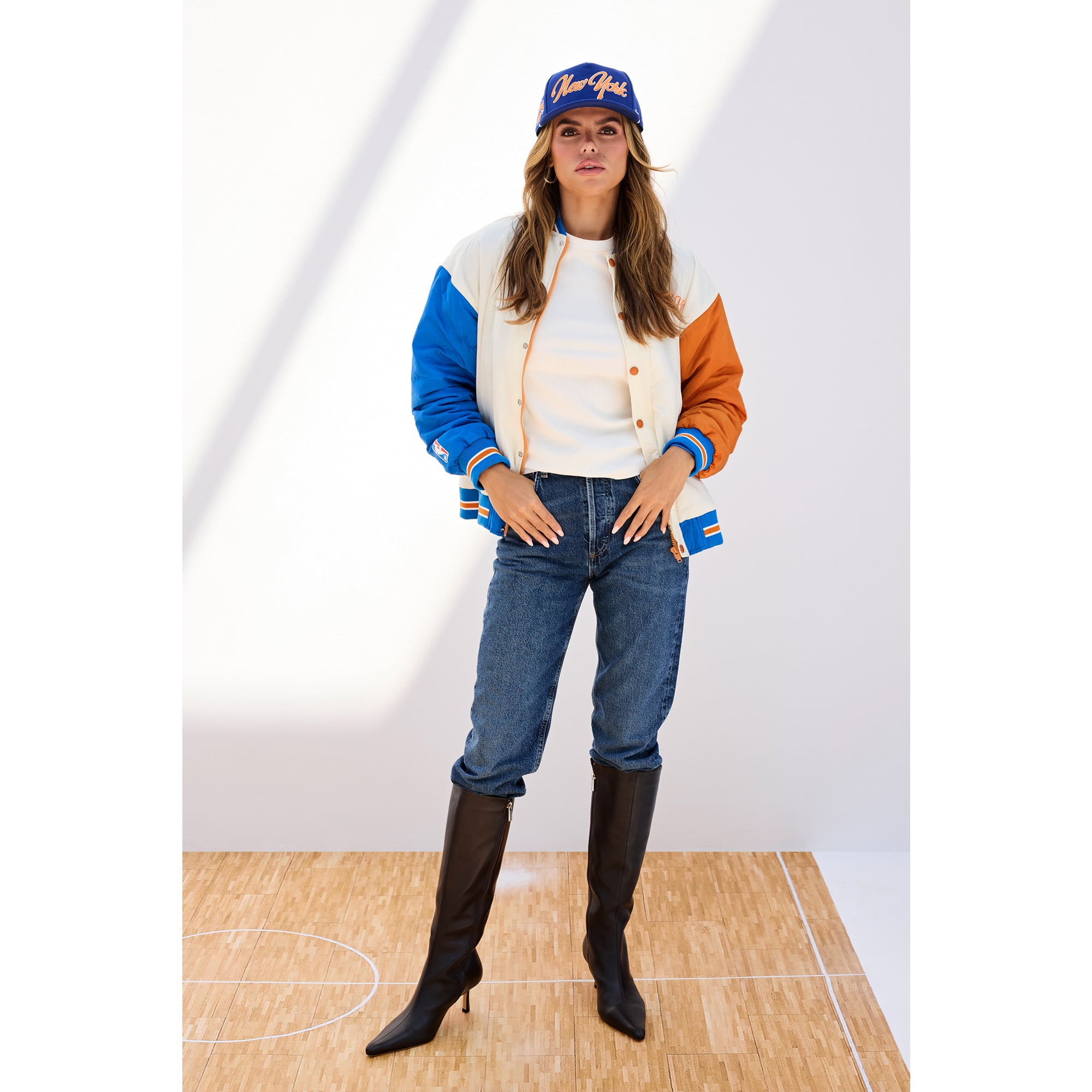 Women's Terez White New York Knicks Full-Snap Bomber Jacket