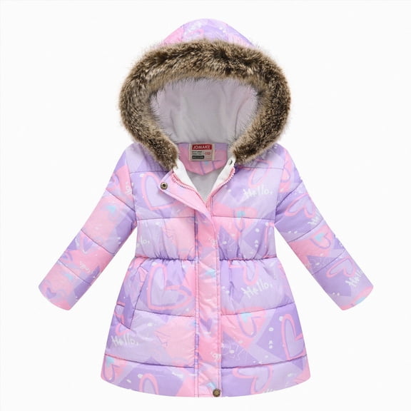 Xyant Girls Winter Coat Hooded Puffer Jacket Warm Fleece Zipper Outerwear Jackets Coats (Light Purple,7-8 Years)