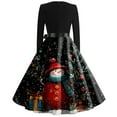thumbnail image 5 of Christmas Dresses for Women Women's Fashion Round Casual Slim Fit Christmas Print Large Swing Long Sleeve Dress for Holiday Party,Black,XL, 5 of 5