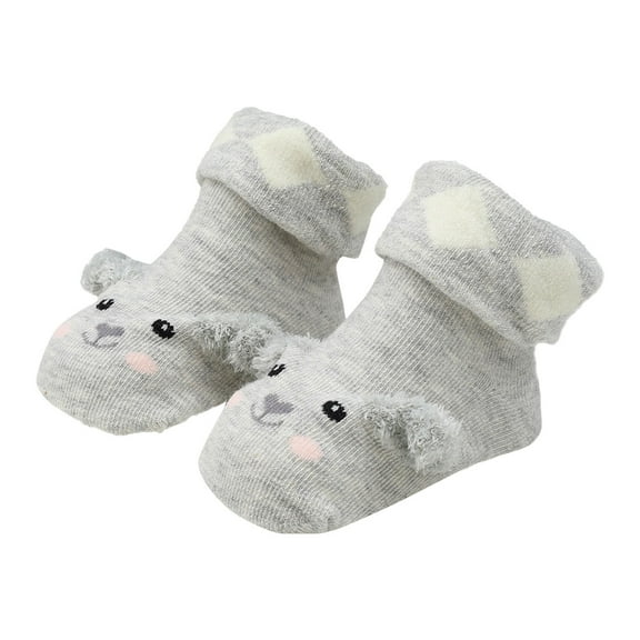 Generic Socks Kids Girls Socks Floor Socks Baby Cotton Socks Autumn Spring New Half Velvet Soft Skin Boys Cartoon for All Seasons Non-Slip Casual ﻿(0-6 Months,Grey)