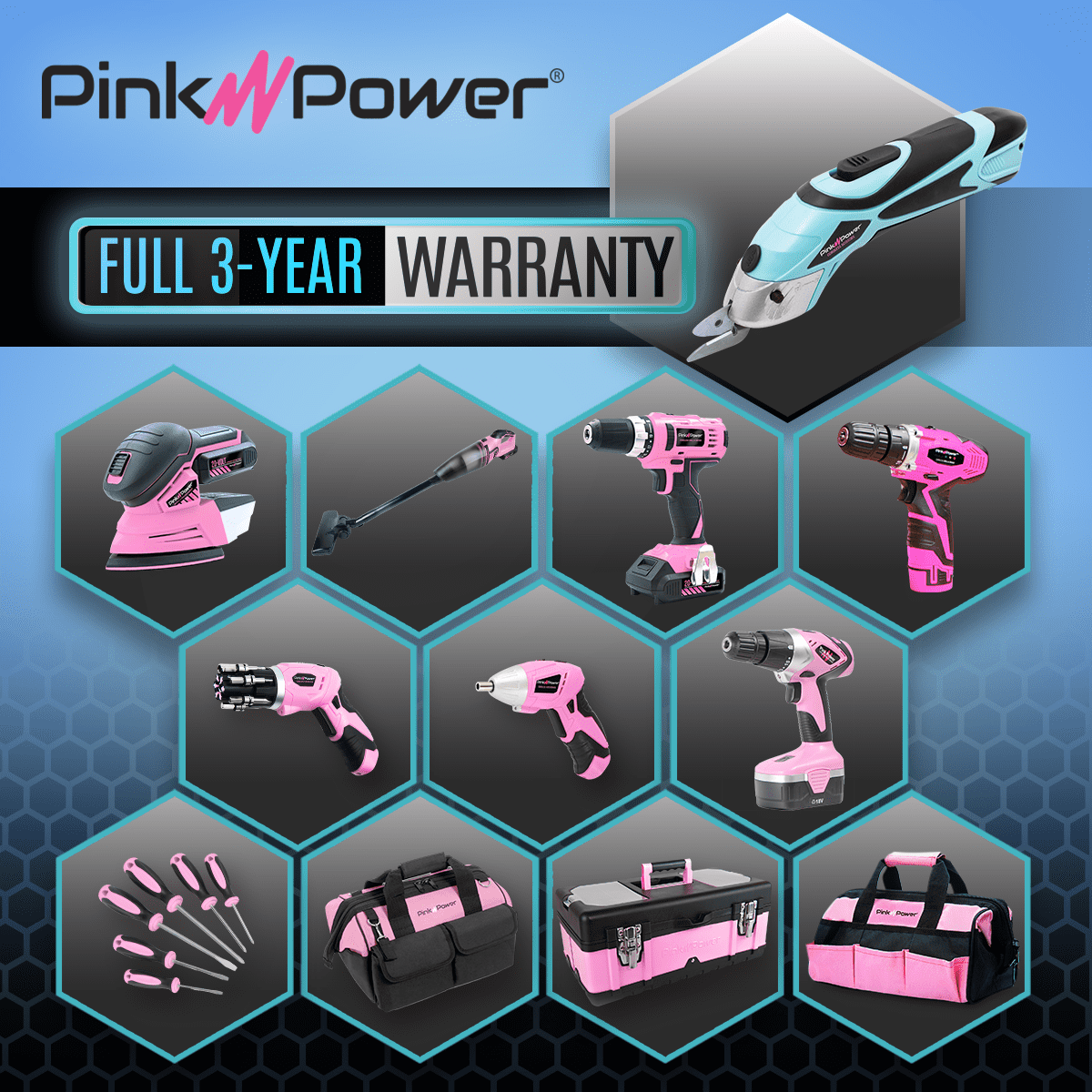 Pink Power Electric Fabric Scissors Box Cutter for Crafts, Sewing, Cardboard, Carpet, & Scrapbooking - Heavy Duty Professional Shears Cutting Tool - Aqua Splash Automatic Cordless Electric Scissors