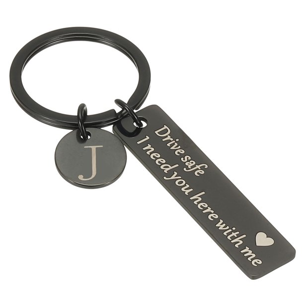 Llave de seguridad Uxcell, llavero letra A 'Te necesito aquí conmigo' llavero personalizado con caja de regalo para él letra J