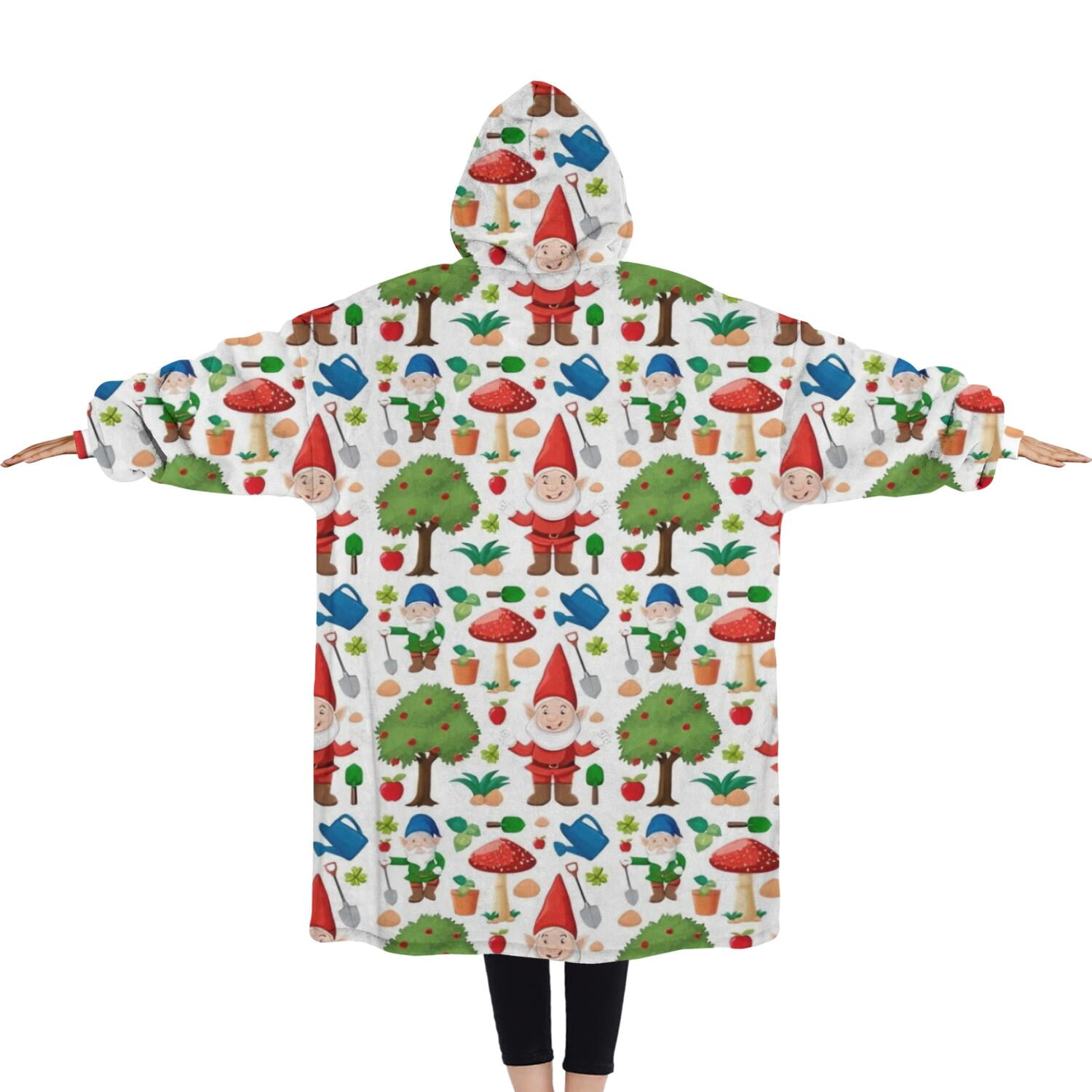 Oversized Wearable Blanket Hoodie,White Christmas Gnome Pattern Sherpa Blanket Hoodie with Super Pockets,Super Warm Fuzzy Pullover for Women & Men