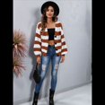 thumbnail image 4 of Cárdigan de Invierno A Rayas para Mujer, Larga, Botones, Frente Abierto, Punto Grueso, Abrigo Extragrande. Marrón L, 4 of 9