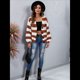 thumbnail image 4 of Cárdigan de Invierno A Rayas para Mujer, Larga, Botones, Frente Abierto, Punto Grueso, Abrigo Extragrande. Marrón L, 4 of 9