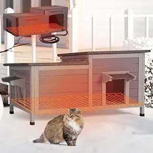 Aivituvin Heated Cat House Outdoor Cat House Insulated Large Weatherproof Feral Cat Shelter with Heated Pad, Insulated All-Round Thermal Liner, Chewproof Cable for 1-4 Cats