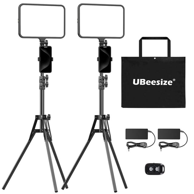 Kit de luces LED para vídeo uBeeSize, paquete de 2 con soporte de trípode de 65 cm