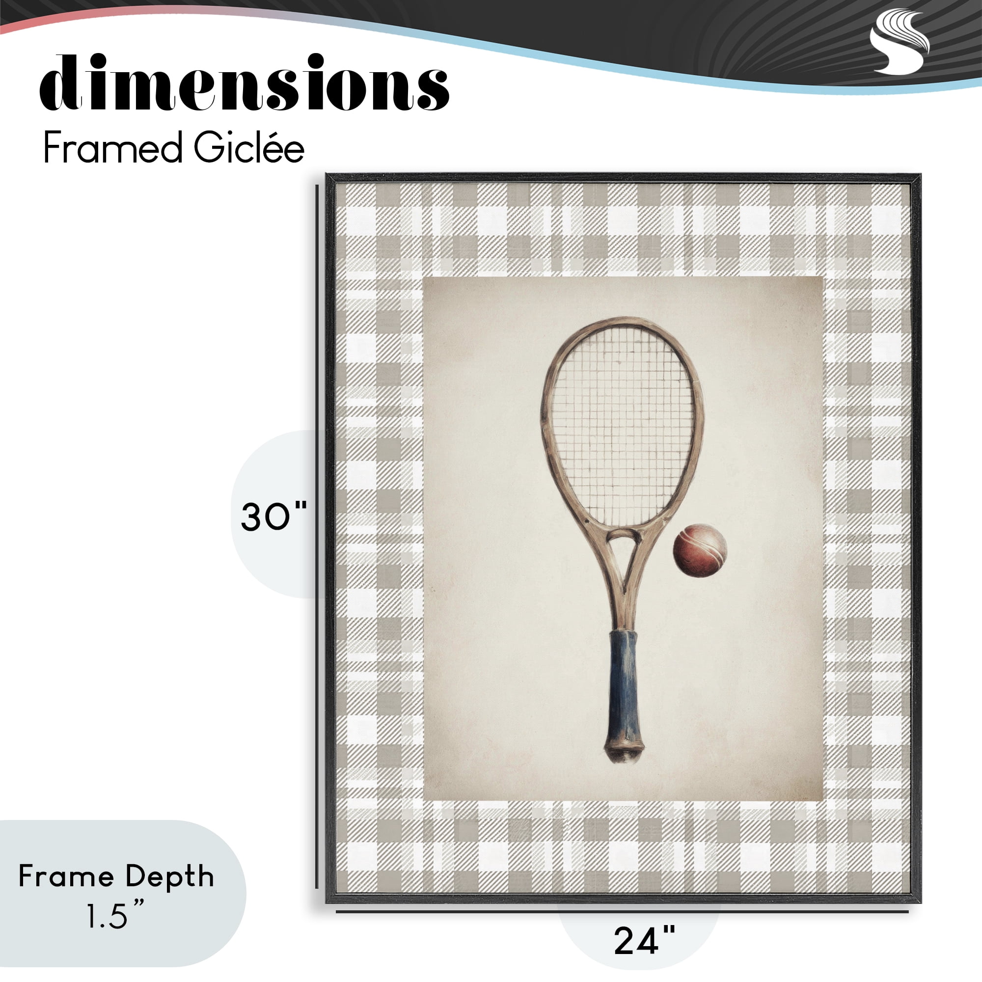 Stupell Industries Vintage Tennis Racket & Ball Black Framed Giclee Art, design by Sisi and Seb