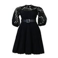 thumbnail image 3 of Robe Ceinturée à la Mode avec Dentelle Crochet et Ourlet Plissé pour Femmes, 3 of 9