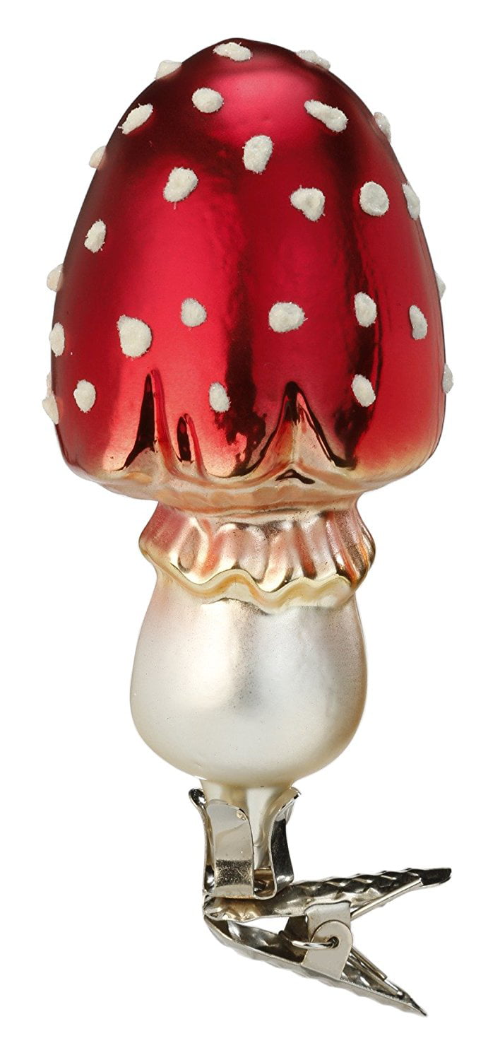 Inge Glas Mushroom Clip-On Tiny Luck 1-140-16 German Glass NEW w/FREE Gift Box 