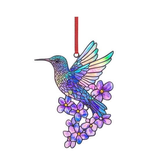Hummingbird Suncatcher Window Hanging,Colorful Flower Sun Catcher Pendant Light Catching Prism Decor,Stained Glass Style Ornament for Home Window Garden Patio Porch Decor Gift for Bird Lovers-C