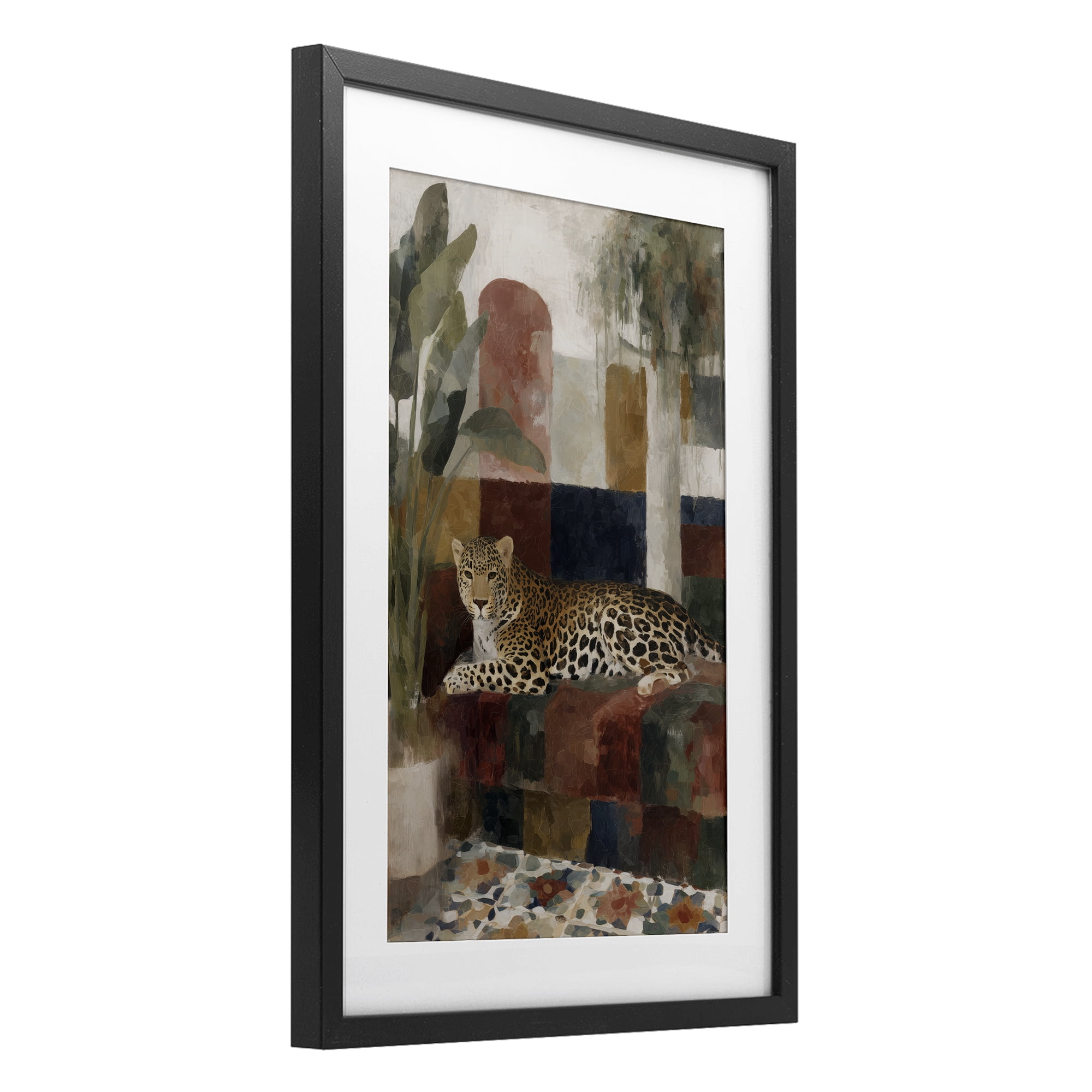 Stupell Industries Jaguar Among Tropical Palms Black Framed Print Under Glass, design by Chromatic Storm Studio
