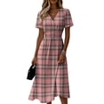 thumbnail image 2 of Minjewel Women's Gingham Shift Dress with Plaid V-Neck - Short Sleeve Summer Dress, Loose Flowy Beach Party Outfit, Preppy Comfy Vacation Mini Dress,Pink,L, 2 of 6