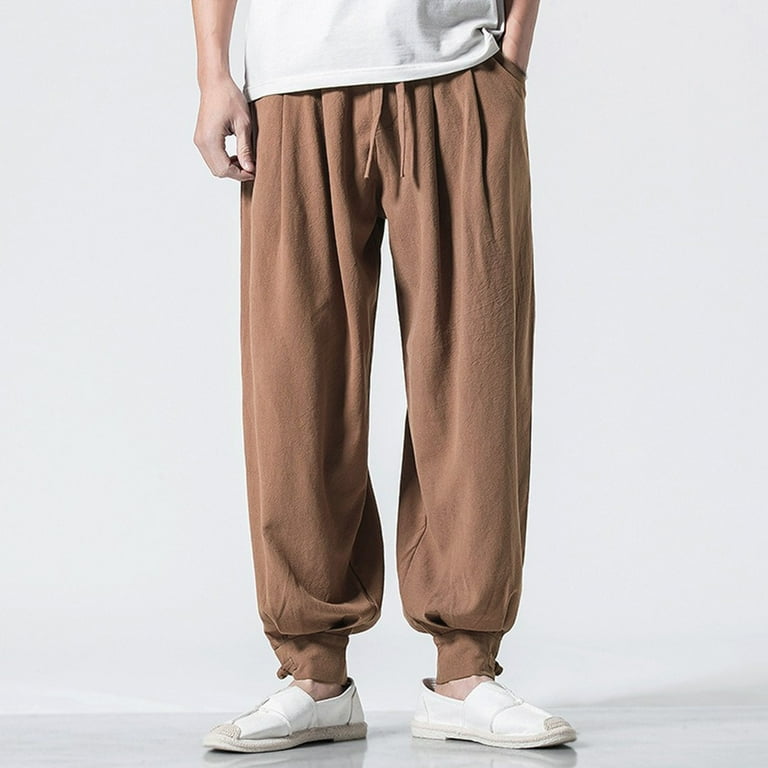 JLFKNG Mens Pants Loose Fit Breathable Drop Crotch Pants With