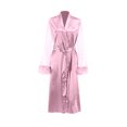 thumbnail image 4 of Elainilye Fashion Silk Robes for Women Plain Print Perspective Mesh Sleeves Ice Silk Bathrobe Sexy Nightgown Pajamas,Pink, 4 of 5
