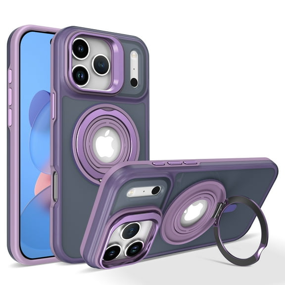Magnetic Ring Stand Case For iPhone 14, Frosted Matte Back Shockproof Protective Cover with 360° Rotatable Finger Holder, Compatible with MagSafe Wireless Charging Phone Case,Purple