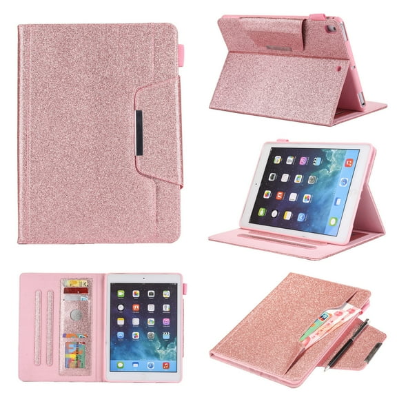 Dteck Bling Tablet Case Suitable for New iPad 7th Generation 10.2 Inch Tablet, Card Holder & Fold Stand Premium PU Leather Compatible with Apple iPad 10.2 Case [rosegold]