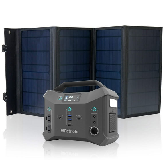 4Patriots Patriot Power Sidekick Solar Generator, 300wH Portable Power Station with 40 Watt Solar Panel, AC Fast Charging in 5 Hours, Dual 110V AC Outlets, Only 8 Lbs