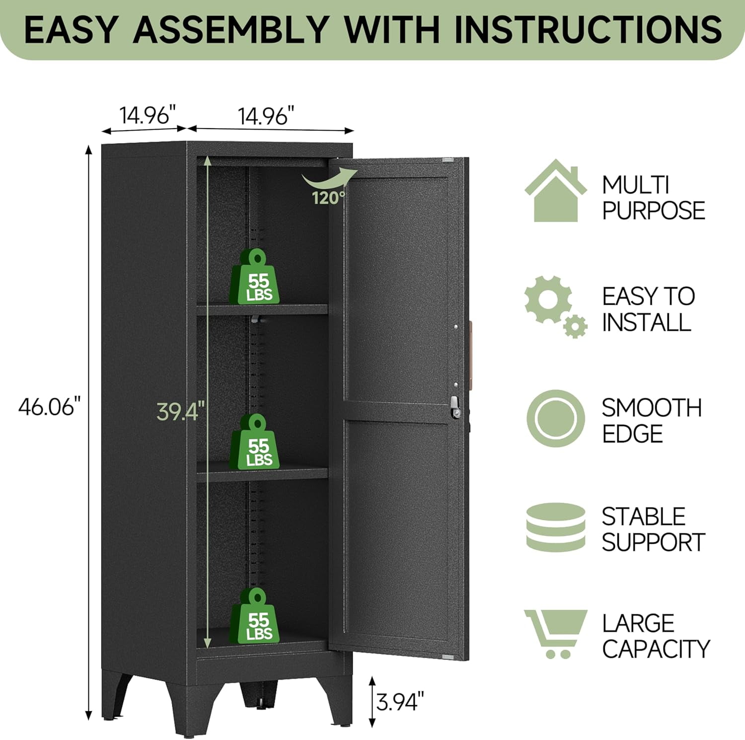 Kitchen Pantry Cabinet,Pantry Storage Cabinet with Lock and Adjustable Shelves, Metal Food Pantry Cabinets with Handle,3 Tier Metal Storage Cabinets for Home/Kitchen/Laundry-Assembly Required(Black)