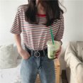 thumbnail image 3 of Women's Striped Tee, Summer Casual T-Shirt Short Sleeve O-Neck Korean Style Loose Tops, 3 of 4