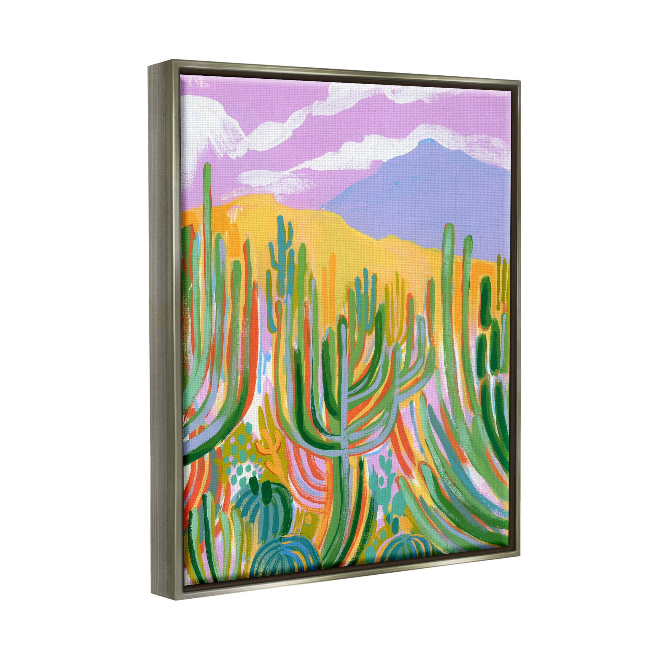 Stupell Industries Abstract Cactus Plants Desert Dunes Painting Luster Gray Floating Framed Canvas Print Wall Art, Design by Laura Marr