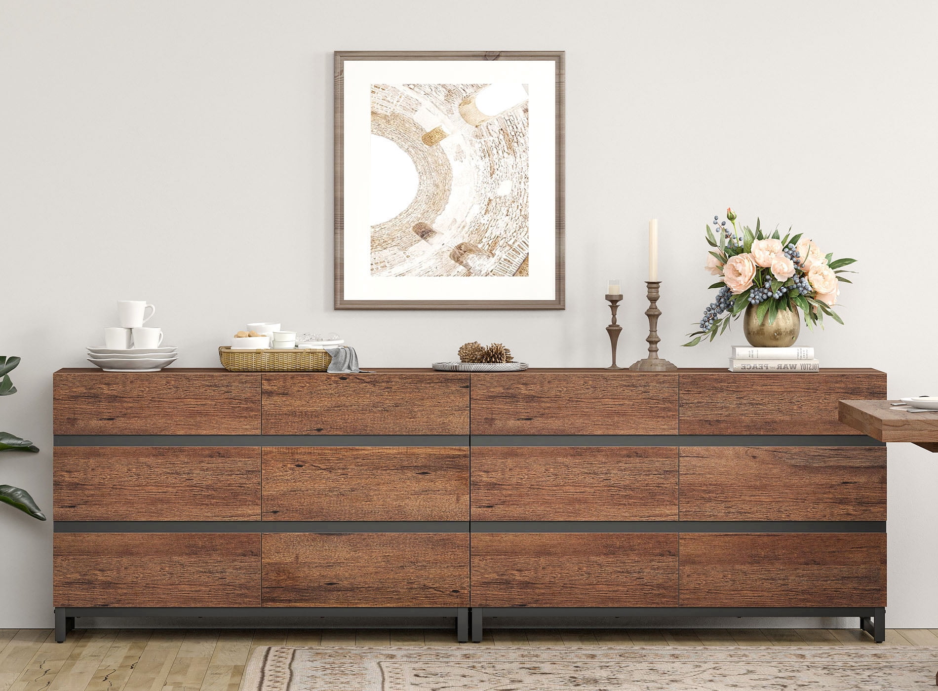 2 PCS Dresser For Bedroom, Closet Organizers And Storage With 12 Drawers, Chest Of Drawers With Metal Base, Modern Wood Dresser,Brown