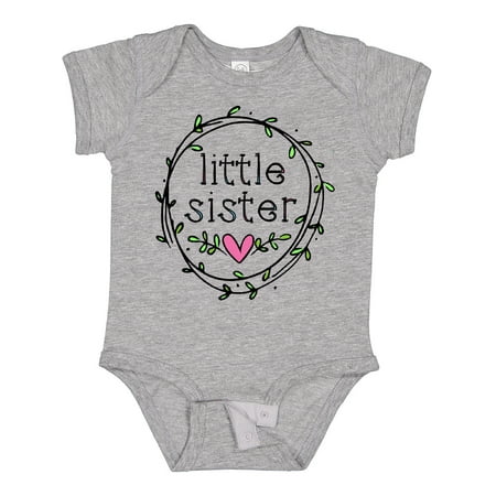 

Inktastic Little Sister Leaves Circle Heart Gift Baby Girl Bodysuit