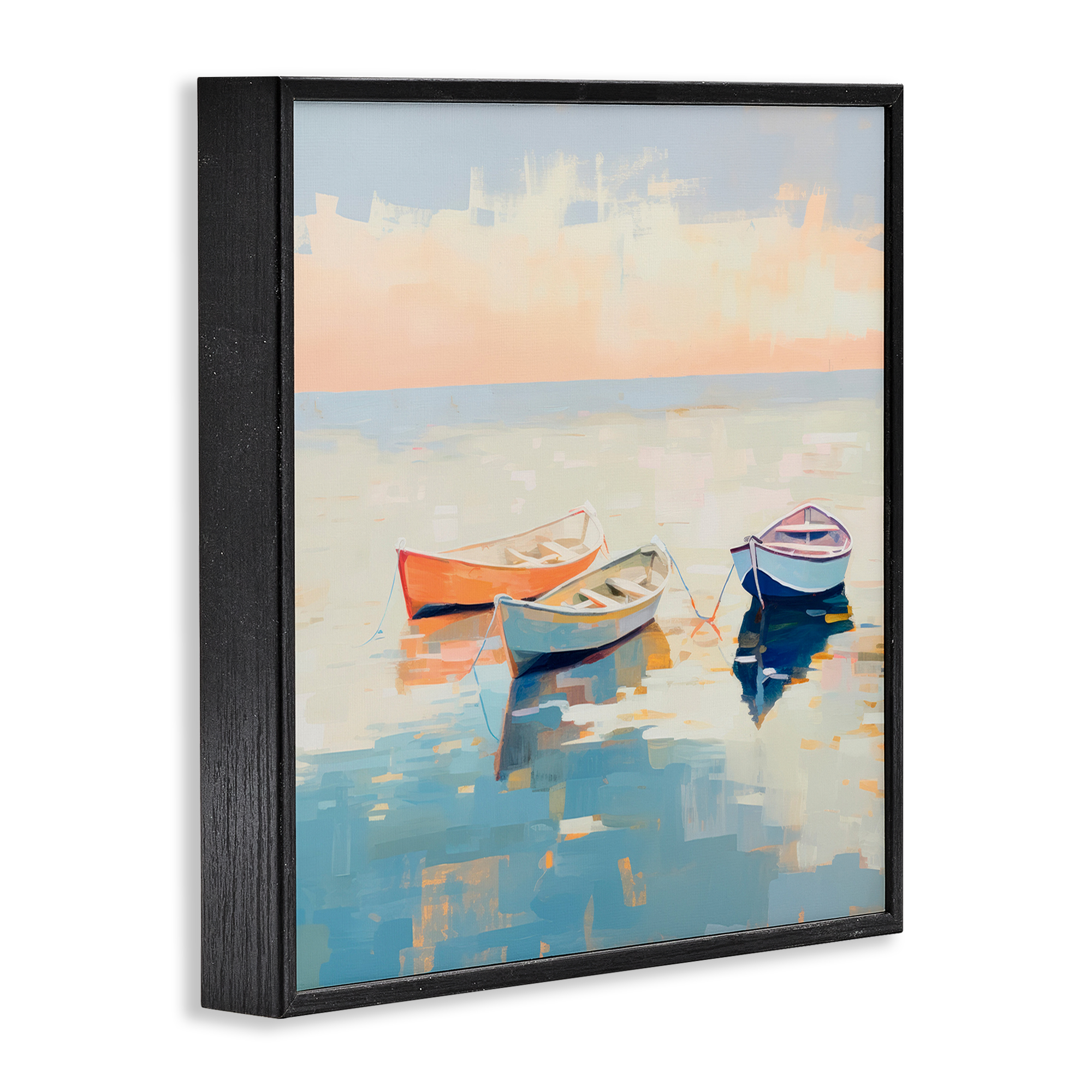 Stupell Industries Soft Pastel Boats Transportation Painting Black Framed Art Print Wall Art, 17 x 17