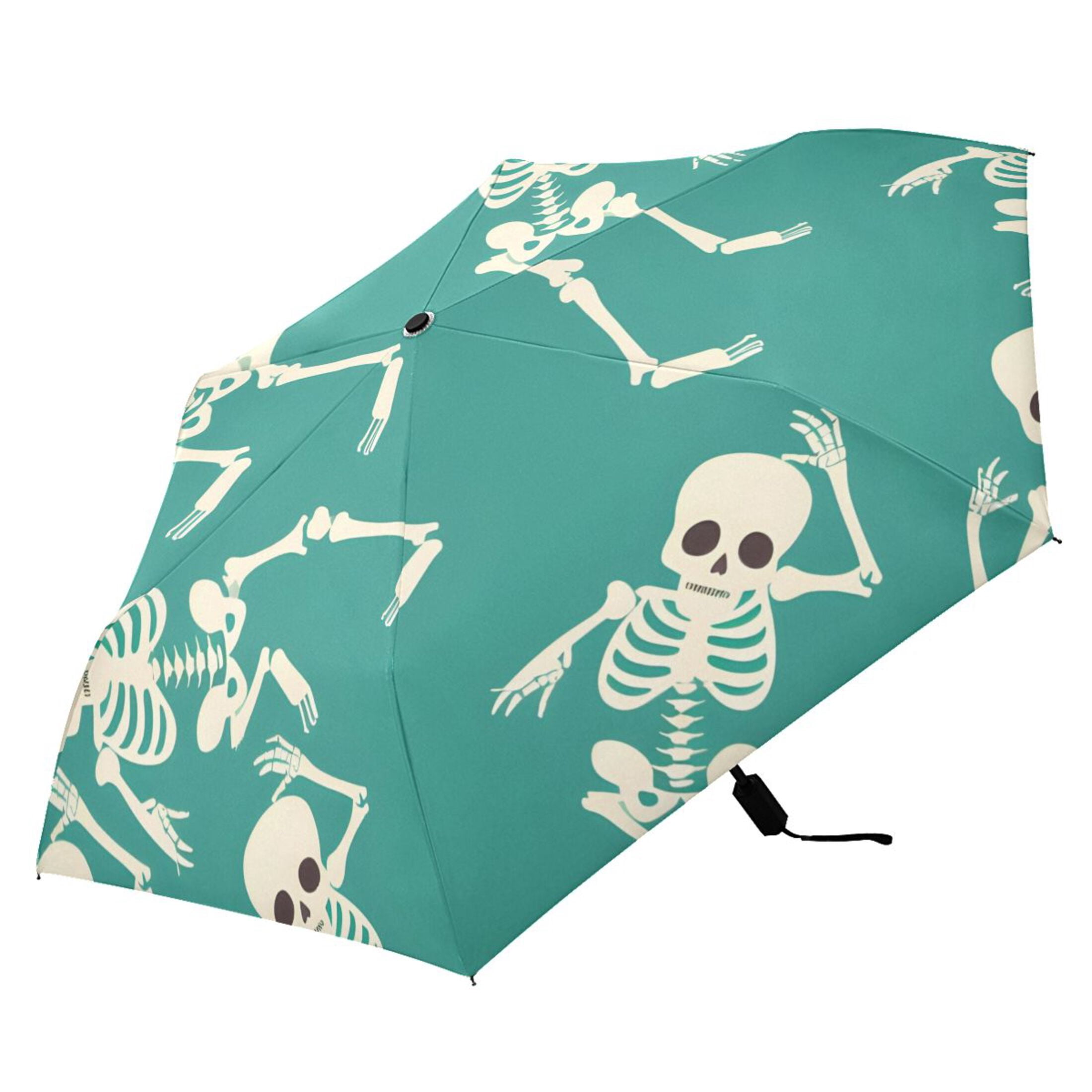 ALAZA Skeleton Dancing Skull UPF 50+ Compact Folding Umbrella for Rain Travel Umbrella Packable