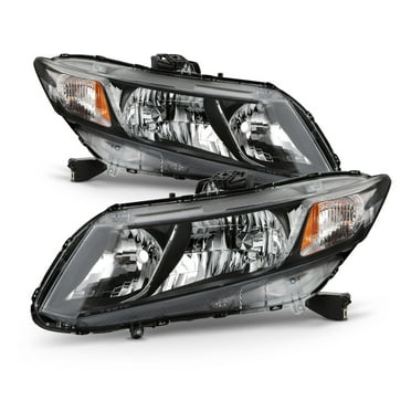 AKKON - Fits 2012 2013 2014 2015 Honda Civic Sedan 12-13 Civic Coupe [Halogen Type] Black Headlights Headlamp Pair Left Right