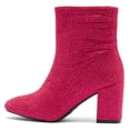 thumbnail image 2 of Top Moda Women Ankle Boots Block High Heels Rhinestone Bling Short Booties Side Zipper HESTER-15 Hot Pink Fuchsia 7, 2 of 5