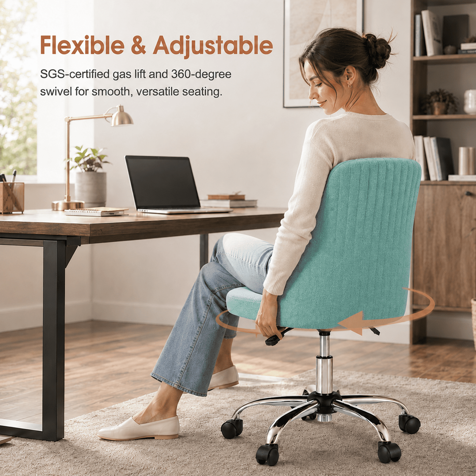 Alvantor Comfy Office Chair, Adjustable Swivel Desk Chair with Wheels, Wide Seating, Modern Fabric Vanity Chair