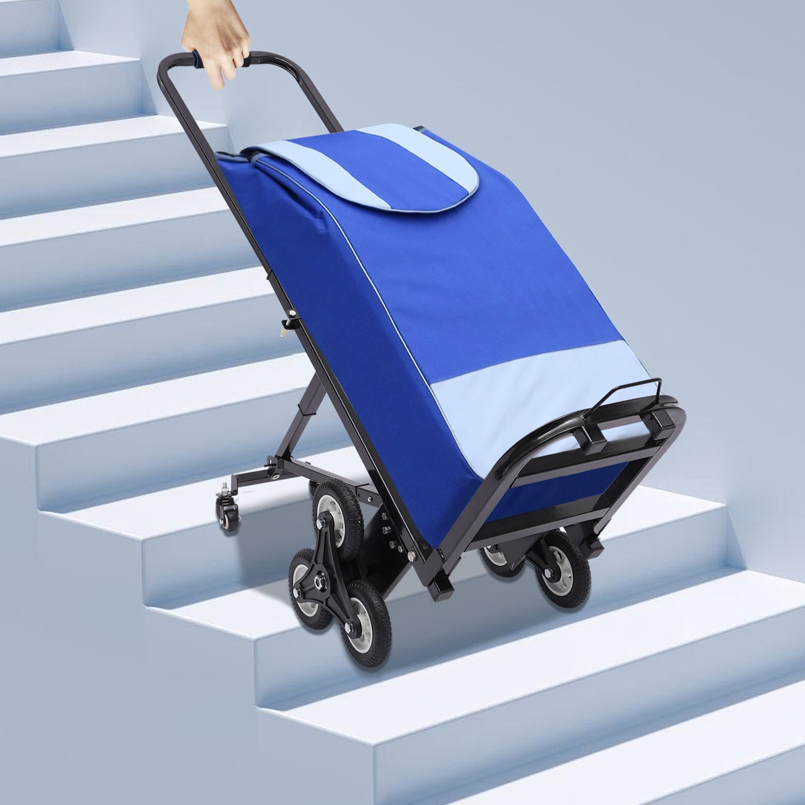 YIYIBYUS Stair Climbing Cart, Portable Folding Trolley with 8 Wheels, Stair Climber Hand Truck with Adjustable Handle for Pulling, Heavy Duty Dolly Cart for Stairs Black