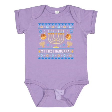 

Inktastic My 1st Hanukkah Sweater Style Design Menorah and Dreidels Gift Baby Boy or Baby Girl Bodysuit