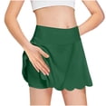 thumbnail image 2 of Girls Golf Skirt, Athletic Tennis Skirts with Shorts Solid Color High Waisted Skorts for Workout Womens Maxi Skirt Green 4Y, 2 of 9