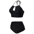 thumbnail image 5 of Agnes Orinda Women's Plus Size 2 Piece Swimsuits Polka Dots Halter Ruched Hollow High Waisted Solid Bathing Suits 1X Black, 5 of 8