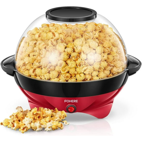 Popcorn Machine, MMZP 6.3 Quarts Electric Hot Oil Popcorn Popper Machine with Stirring Rod, Large Lid for Serving Bowl and Convenient Storage, Removable & Nonstick Plate, 28Cups, Two Measuring Cups