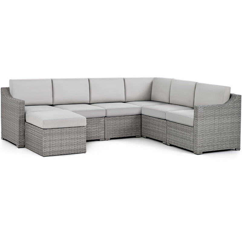 7 Piece Patio Furniture Set, Outdoor Modular Rattan Wicker Sectional Sofa Set with Cushions