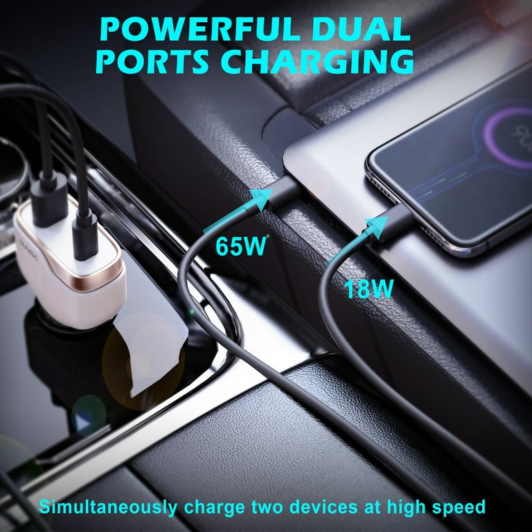 SUNDA 83W Dual Ports USB C Fast Car Charger, PD 65W Type C Phone Laptop  Quick Charge Compatible with MacBook, ThinkPad, Samsung Galaxy12/11,  iPhone13/12Pro/Max/12 Mini/iPhone11,18W QC3.0 for Android 