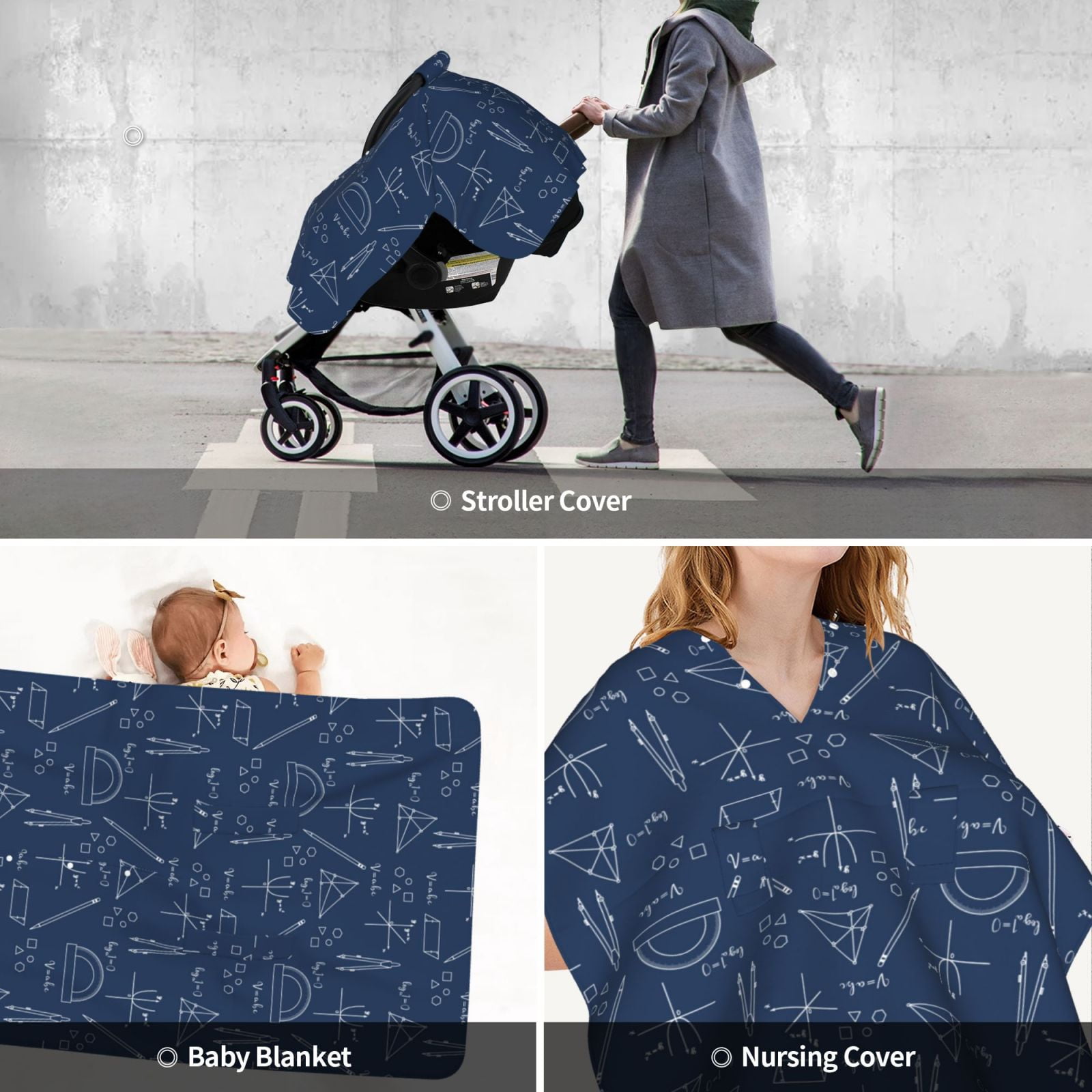 Car Seat Cover Baby - Math Print blue ruler Breathable Infant Car Seat Cover for Baby Carseat, Lightweight Comfort Baby Essentials Must Haves Newborn Stuff for Girl Boy