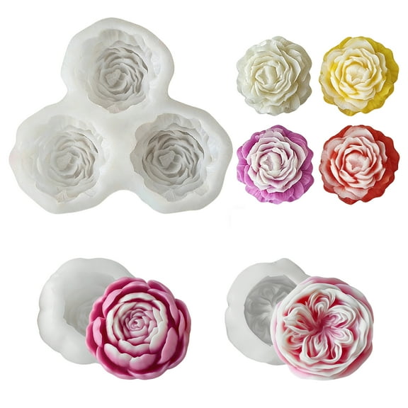 3PCS Rose Tulip Peony Flower Silicone Soap Molds 3D Resin Candle Molds Flower Fondant Silicone Mold for Handmade Cake Decoration Cupcake Jelly Candy Chocolate Epoxy Casting Resin Craft